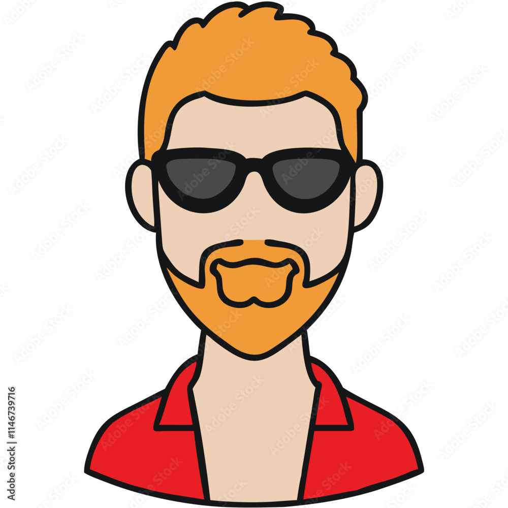 Vector Illustration of Hipster Man with Sunglasses and Red Shirt for Modern Avatars Vector Illustration of Hipster Man with Sunglasses and Red Shirt for Modern Avatars