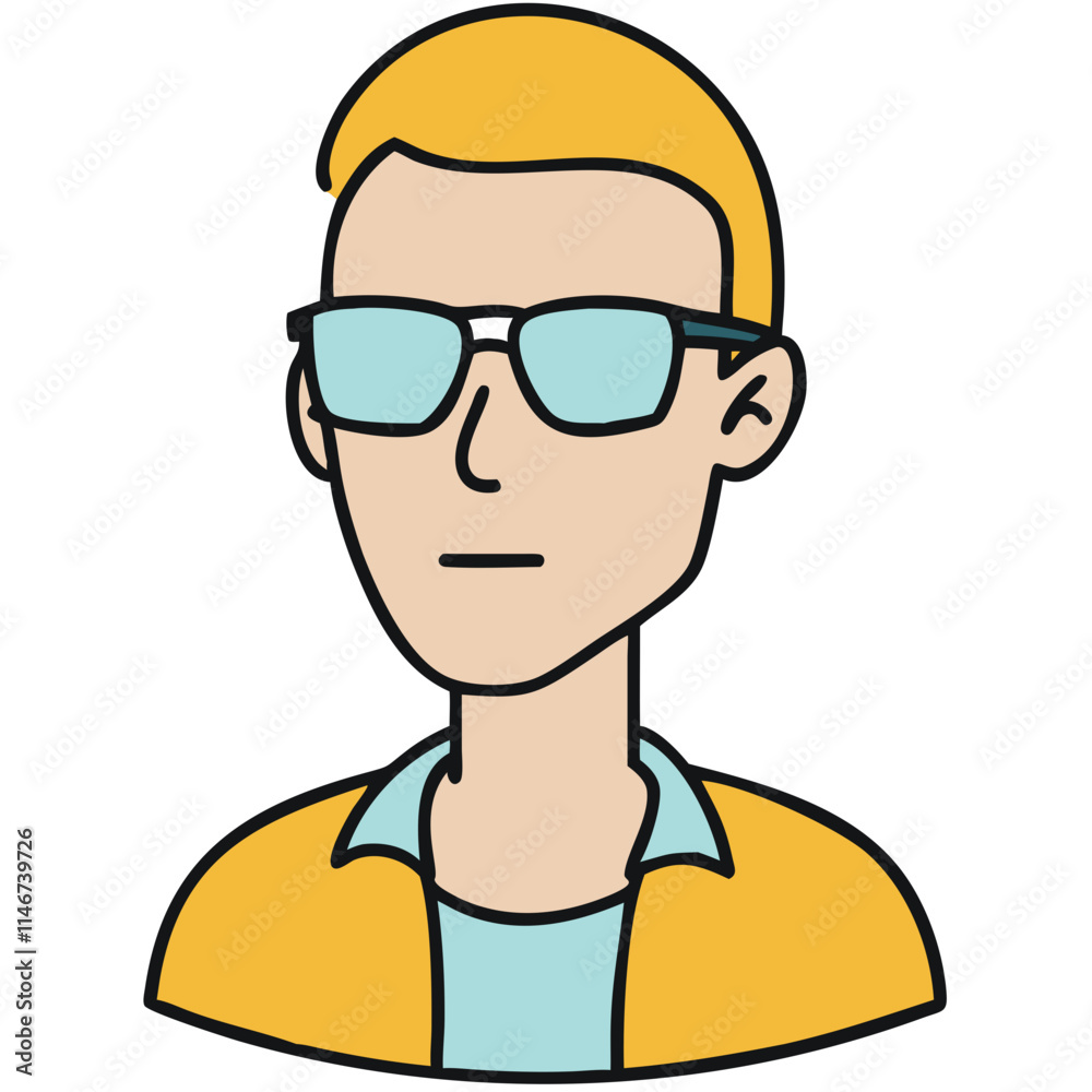 Vector Illustration Young Man Wearing Sunglasses and Yellow Jacket Vector Illustration Young Man Wearing Sunglasses and Yellow Jacket