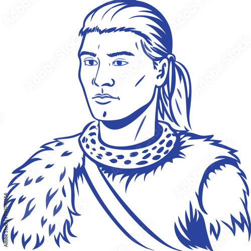  Warrior Portrait Vector Illustration of Ancient Hero in Fur Armor 