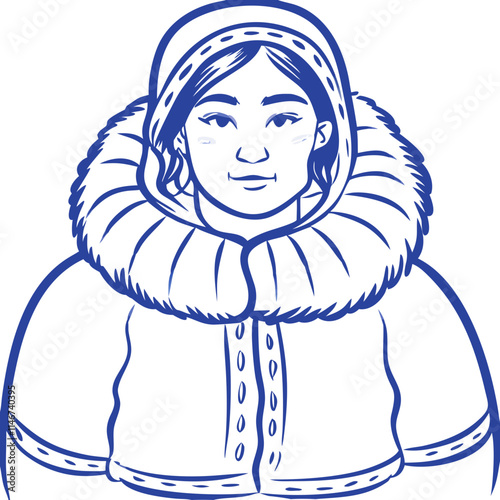  Vector Illustration Woman in Traditional Winter Clothing with Fur Hood