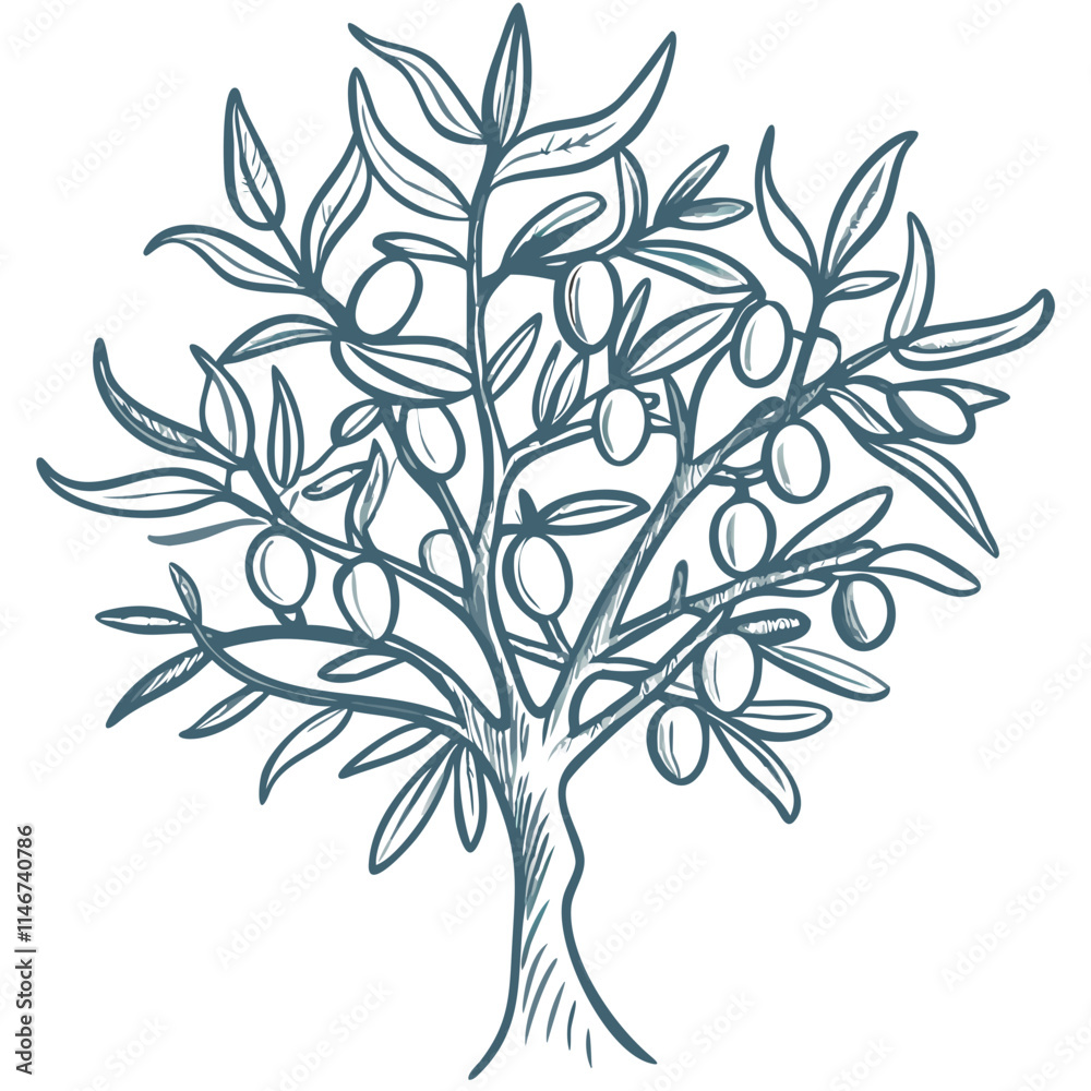 Fototapeta premium Olive Tree Vector Illustration with Leaves and Fruits for Mediterranean Design
