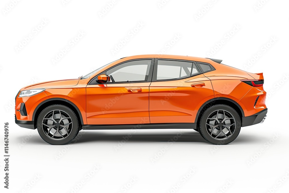 A modern orange SUV displayed in profile view. isolated on white background A modern orange SUV displayed in profile view. isolated on white background