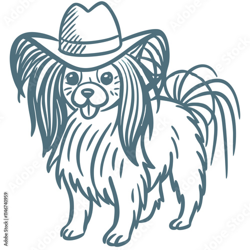 Cute Shaggy Dog Wearing Cowboy Hat Vector Illustration for Fun Pet Designs