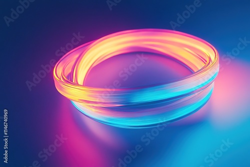 glowing fiber optic cable bending gracefully under vibrant neon light against dark background photo