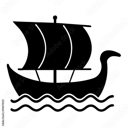  Viking Longship Silhouette on Ocean Waves Vector Illustration for Nautical Themes