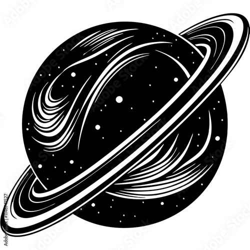  Stylized Vector Illustration of Planet with Rings and Stars Cosmic Design