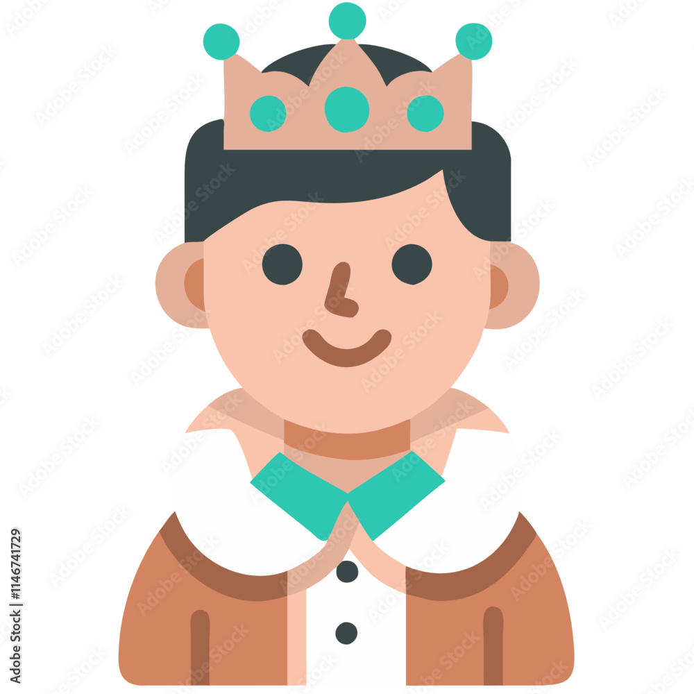 Obraz premium Cartoon Prince with Crown Happy Character Vector Illustration for Kids
