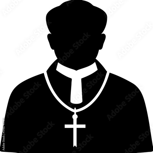 Silhouette of Clergyman with Cross Necklace Vector Illustration for Religious Themes