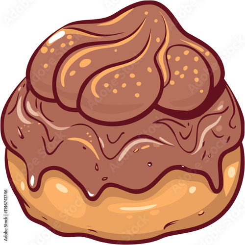  Chocolate Frosted Cream Puff Pastry Dessert Illustration Vector Art