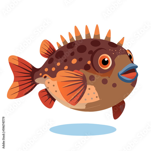  Colorful Vector Illustration of Cartoon Spotted Puffer Fish in Underwater Scene