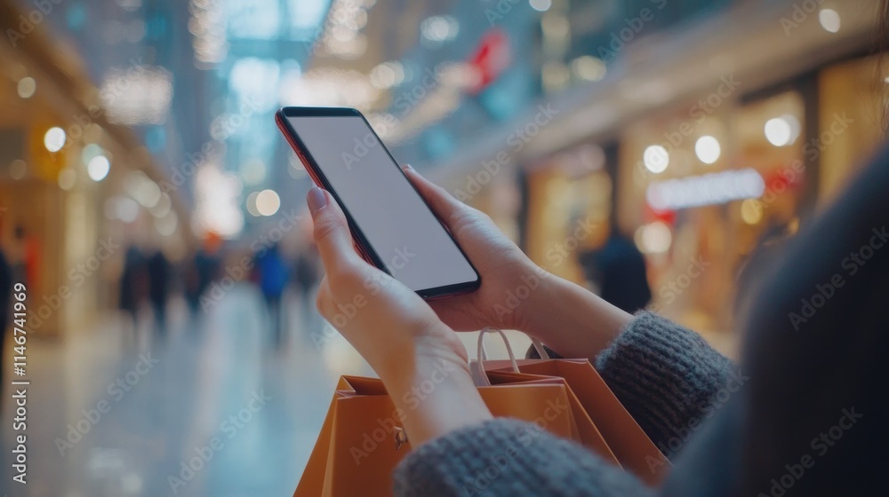 Shopper doing shopping with a smartphone. Online shopping concept. Shopper doing shopping with a smartphone. Online shopping concept.