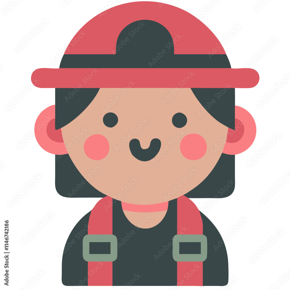 Cute Child Wearing Red Hat and Suspenders Minimalist Vector Illustration Cute Child Wearing Red Hat and Suspenders Minimalist Vector Illustration