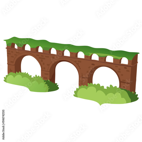  Ancient Roman Aqueduct Illustration with Greenery and Blue Sky Background