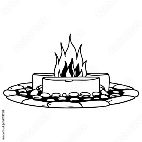  Vector Illustration of Outdoor Stone Fire Pit with Flames for Backyard Design