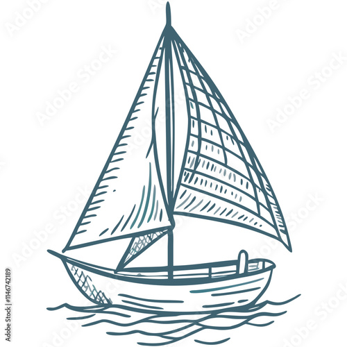  Hand Drawn Vector Sailboat on Calm Sea for Nautical Design and Art Projects
