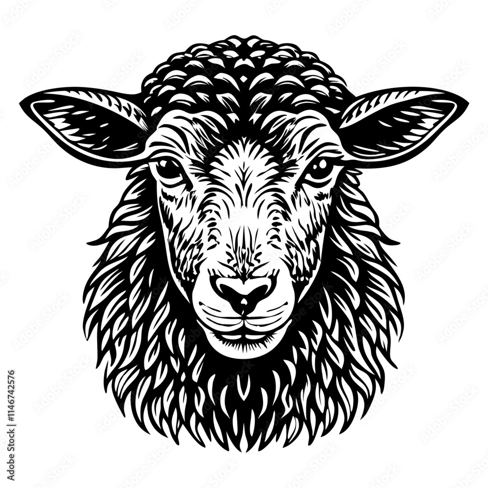 Obraz premium Intricate Sheep Head Vector Art for Rustic Decor and Textile Design