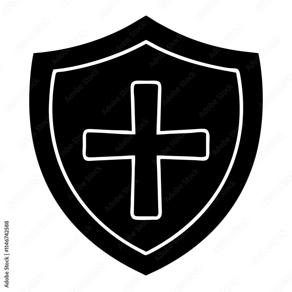 Shield with Cross Symbol Vector for Security and Protection Shield with Cross Symbol Vector for Security and Protection