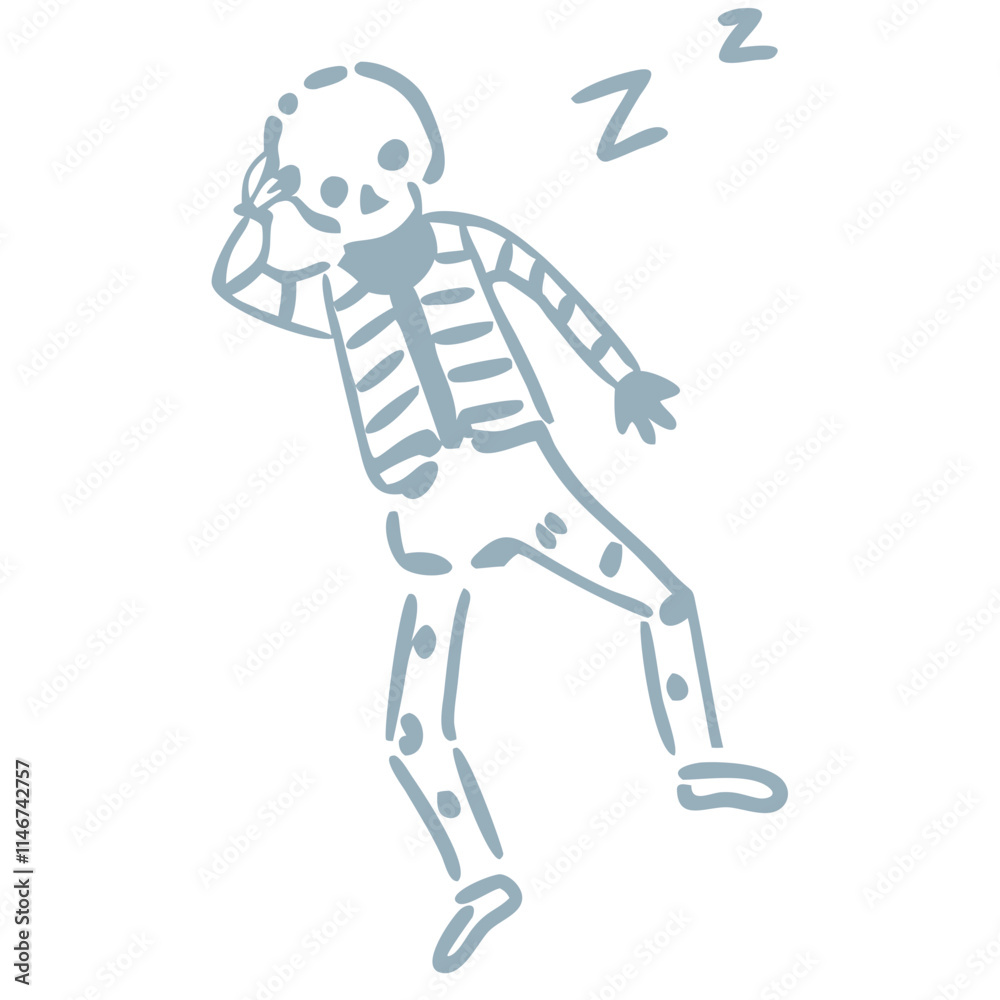 Sleepy Skeleton Cartoon Vector Illustration for Halloween Decor and Design Projects Sleepy Skeleton Cartoon Vector Illustration for Halloween Decor and Design Projects
