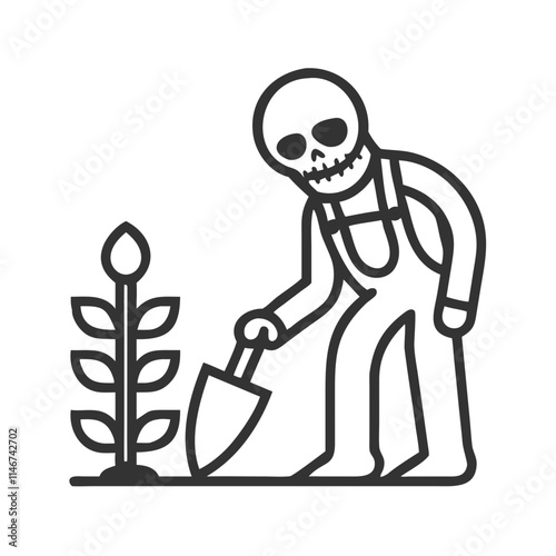  Skeleton Gardener Tending Plant Vector Illustration for Halloween and Environmental Themes