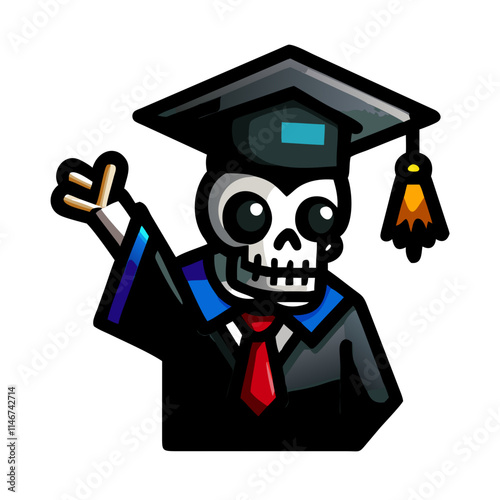  Skeleton Graduate Vector Art in Cap and Gown with Red Tie Graduation