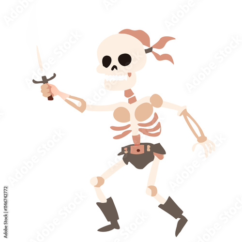  Pirate Skeleton Character Vector with Sword for Halloween Designs and Fantasy Games