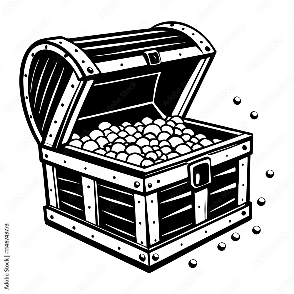 Open Treasure Chest Filled with Gold Coins Vector Illustration for Adventure and Fantasy Themes Open Treasure Chest Filled with Gold Coins Vector Illustration for Adventure and Fantasy Themes