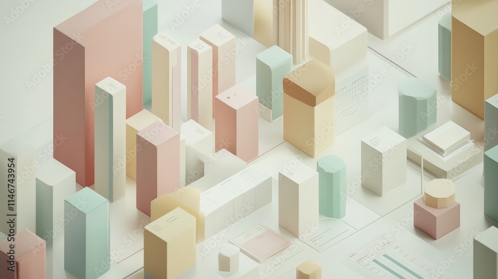 Fototapeta premium Minimalist isometric bar chart in soft colors, [business visualization], [focusing on clarity and simplicity in data] 