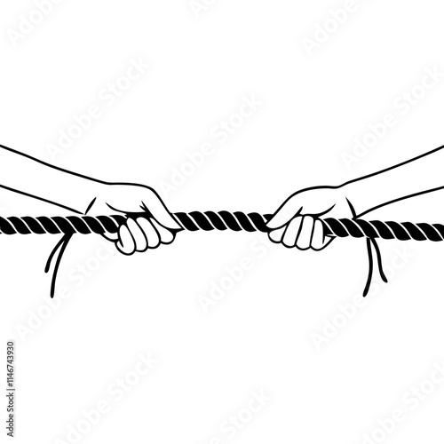  Tug of War Hands Gripping Rope Symbolizing Competition and Teamwork Vector Illustration