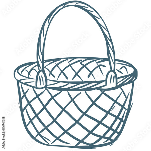  Blue Wicker Basket Illustration for Storage and Picnic Designs