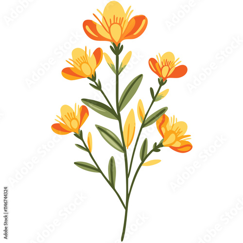  Vibrant Yellow and Orange Floral Vector Illustration with Green Leaves