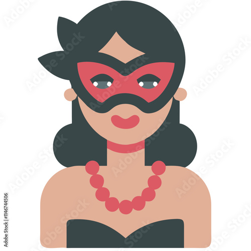  Elegant Woman in Red Mask and Necklace Vector Illustration for Masquerade Theme