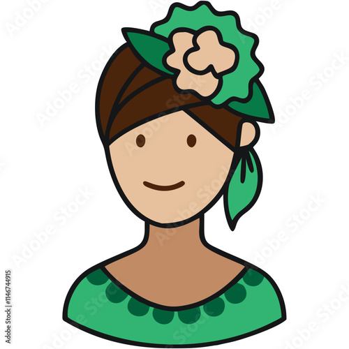  Smiling Woman Vector with Green Turban and Floral Accessory Art Deco Style