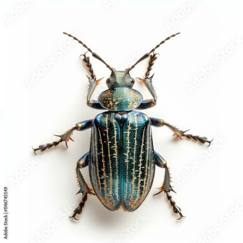 Frog legged leaf beetle - sagra buqueti - displaying its iridescent metallic colors, isolated on white photo