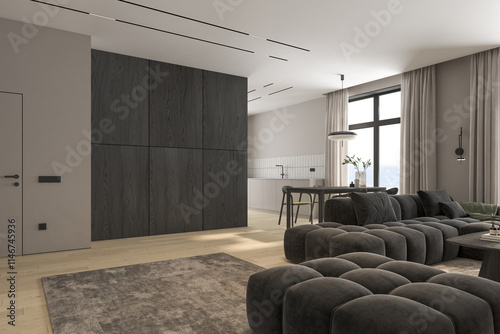 Modern style conceptual interior room 3d illustration