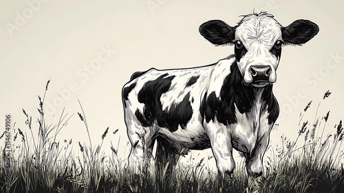 Cartoon cow illustration black white charm high resolution hd image photo