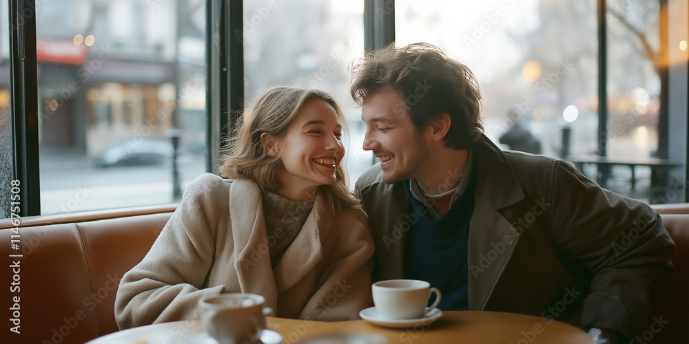 Couple in a Cafe with Coffee Cups. Generative Ai Couple in a Cafe with Coffee Cups. Generative Ai