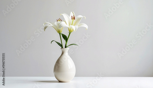 White Lily Flowers in a Vase on a Minimalist Background, Flowers for women, international women's day