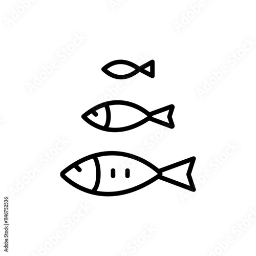 Fish outline icon. Industrial commercial seafood fish breeding aquaculture facility. Seafood product sign, ocean fish cooking or culinary ingredient contour symbol. Vector isolated line illustration.
