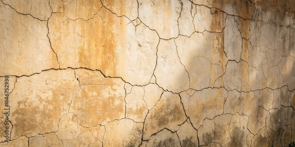 A weathered wall with a network of cracks, revealing the passage of time and the resilience of the structure A weathered wall with a network of cracks, revealing the passage of time and the resilience of the structure