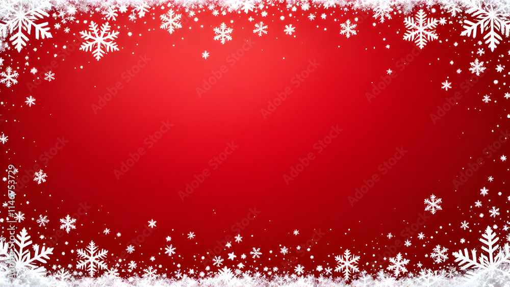 Red christmas background decorated with snowflakes with copyspace for text.
