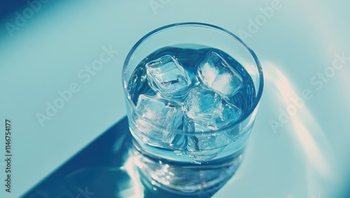 Wallpaper Mural A glass of water with ice cubes on a blue background, a photo for advertising a product. Torontodigital.ca