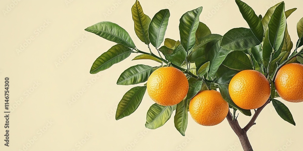 Ripe tangerines or oranges on a branch in the garden ready to harvest after the rain Ripe tangerines or oranges on a branch in the garden ready to harvest after the rain