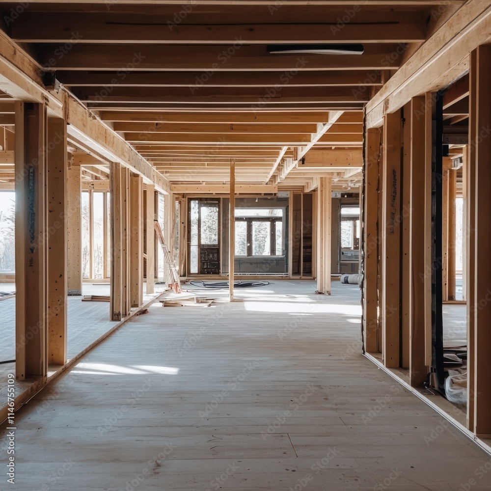 Perspective from inside an unfinished house. Perspective from inside an unfinished house.