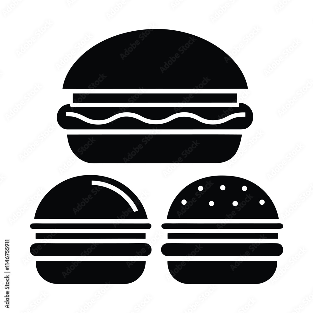set of burger silhouette icons vector illustration on white background set of burger silhouette icons vector illustration on white background