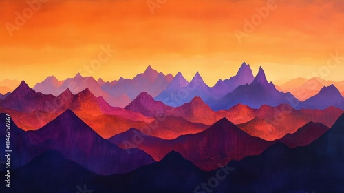 sunset mountain range painting landscape art photo