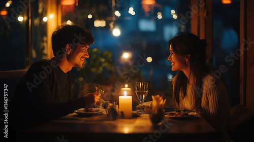 Romantic candlelight dinner for a couple, ideal setting for an engagement or special date night