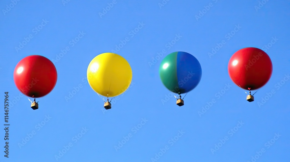 Obraz premium Bright, colorful balloons floating into the sky, representing joyful moments of celebration and wonder