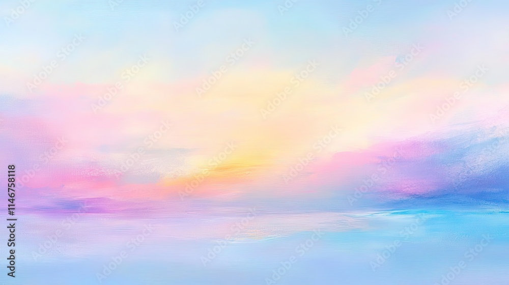 Obraz premium Subtle ocean horizon at sunrise with soft pastel colors blending into the sky, for a serene background