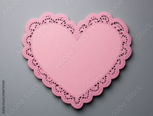 Pink Heart-Shaped Lace Doily with Intricate Cut-Out Design Perfect for Decoration, Crafting, and Celebratory Events, Ideal for Romance and Affection Themes