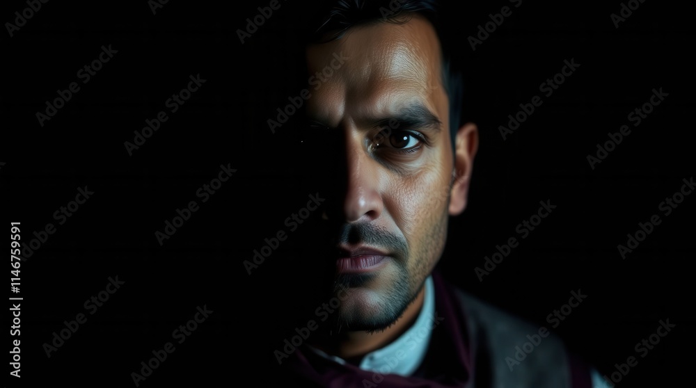 Obraz premium Sophisticated Portrait with Chiaroscuro Lighting in Bold Colors